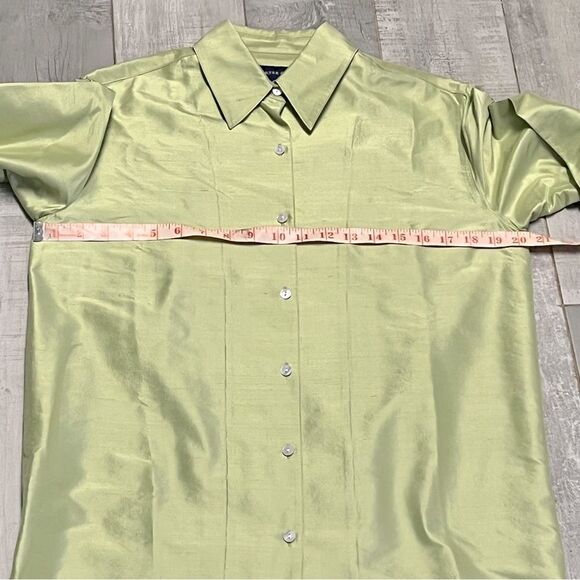 VTG 90s Charter Club Pastel Mint Raw Silk Button Down Vent Hem Blouse Tunic S - Picture 6 of 10